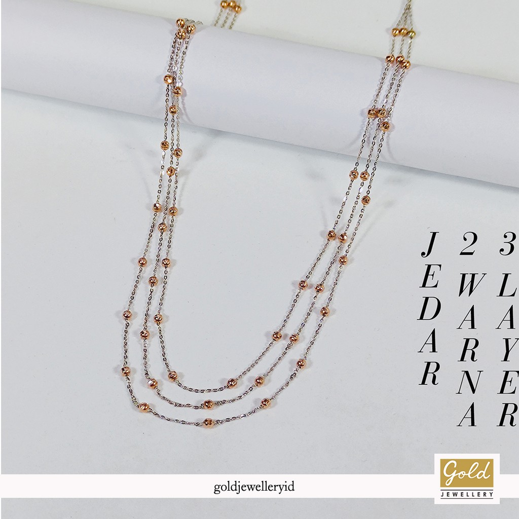 Kalung emas putih 750 17k model jedar 2 warna 3 layer