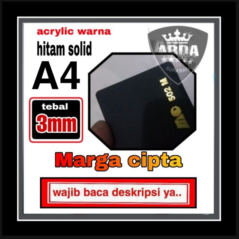 Akrilik hitam solid 3mm A4 / Acrylic sheet /Akrilik lembaran A4
