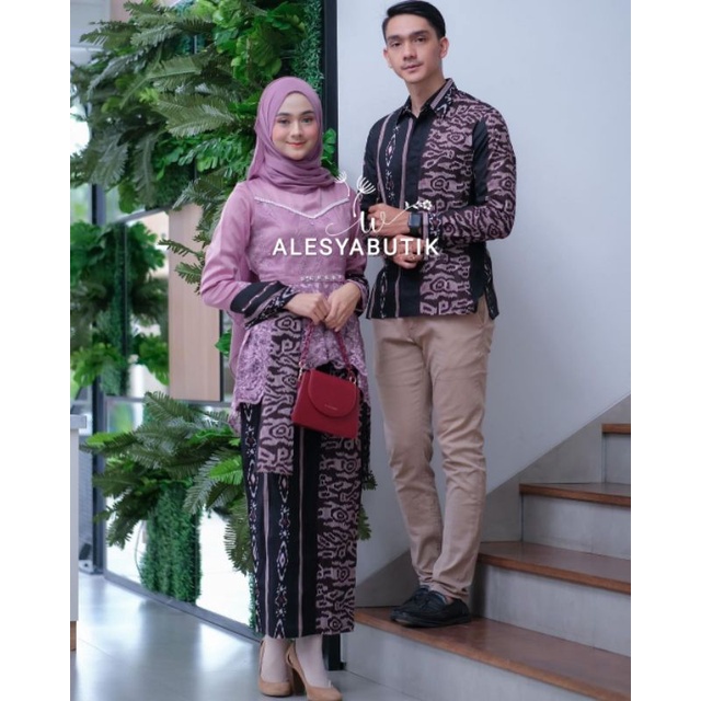 SET COUPLE ALEENA DUSTY PURPLE BAJU KEBAYA BROKAT MODERN COUPLE TUNANGAN PASANGAN LAMARAN TERBARU BA