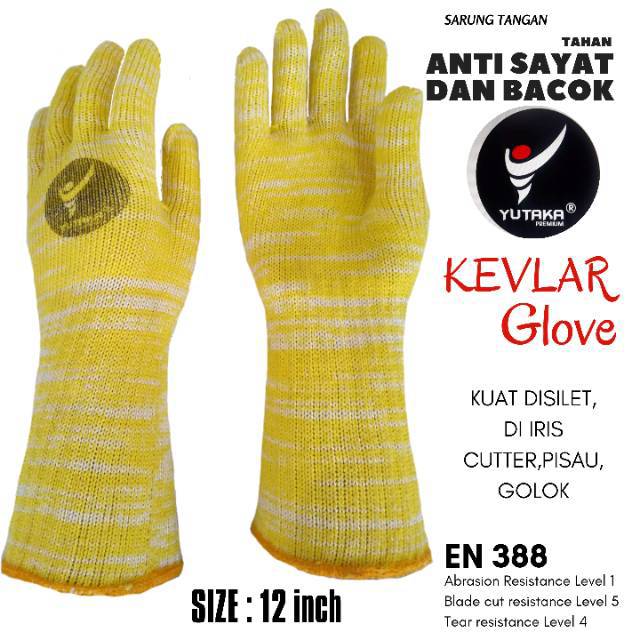 SARUNG TANGAN ANTI BACOK Dan SAYAT Atau KEVLAR 12inch Kuning