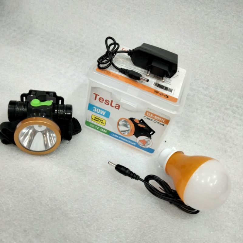 Senter Kepala Cas Murah Tesla 30W LED TLK-9051L BONUS Lampu DC