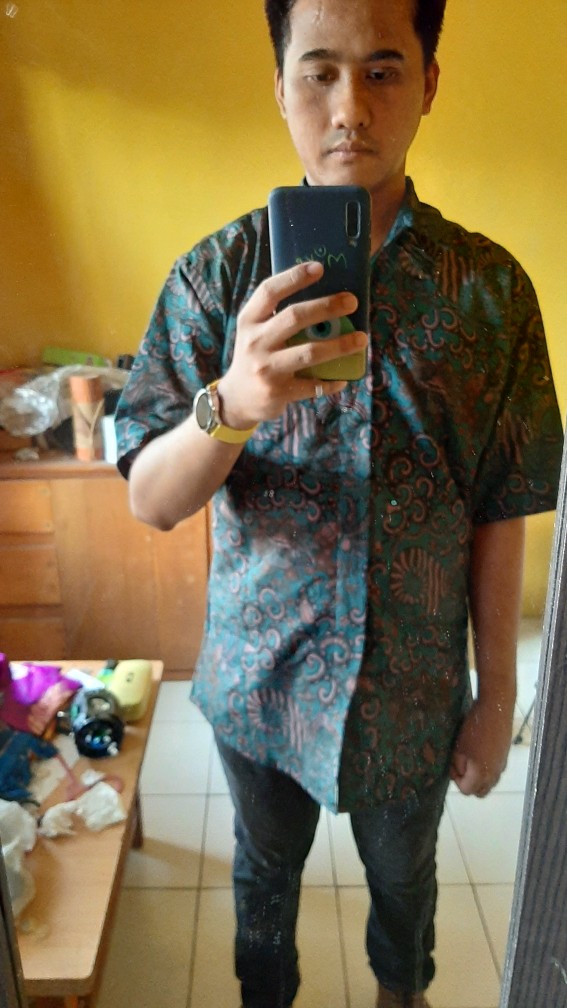 Kemeja Batik Pria Lengan Pendek Slimfit Premium Balian Biru Aqua Tosca Toska 725940 Cap 72