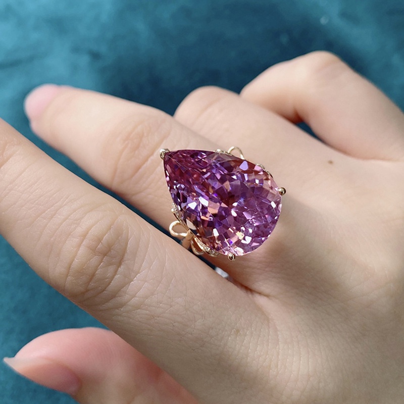 Cincin Model Terbuka Warna Rose Gold Dengan Batu Zircon Pink Untuk Wanita