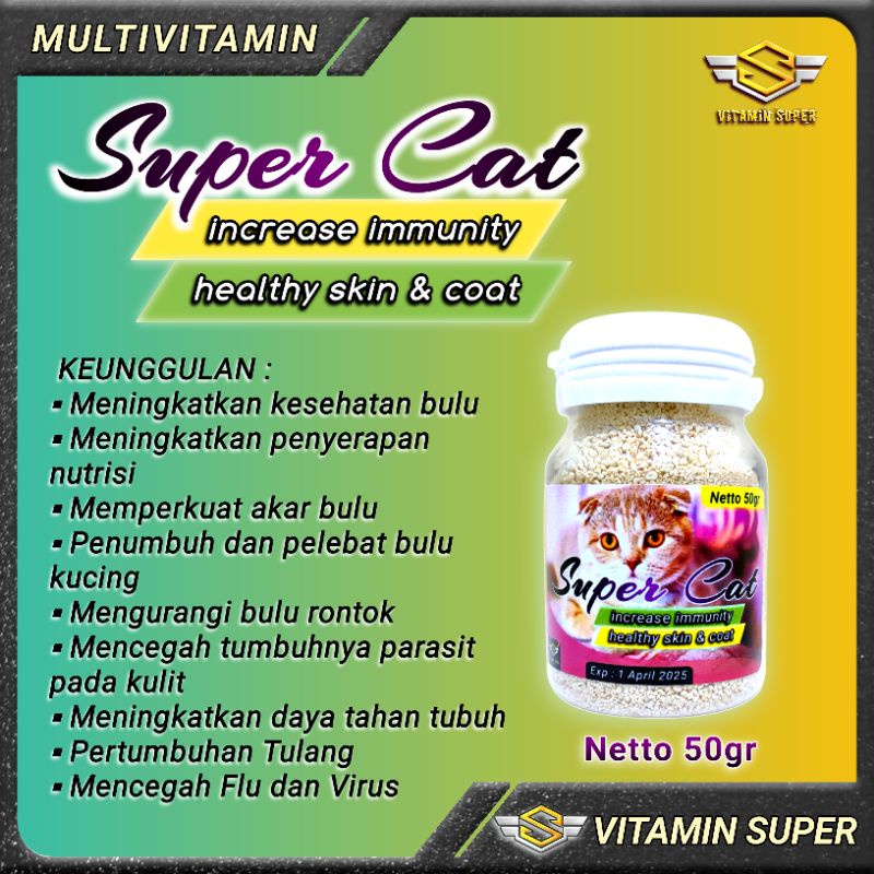 Vitamin Kucing Super Cat | Vitamin Nafsu Makan, Bulu Gembul, Gemukin, Kulit, Pertumbuhan Tulang, Imun Kuat, Flu Berat dan Antivirus dan Antibodi