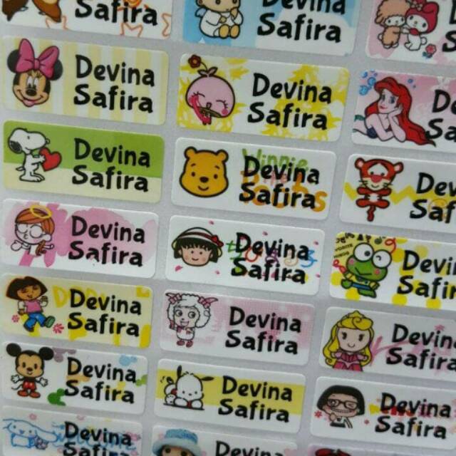 

sticker label nama waterproof Mix 1 - dora, mickey, princess