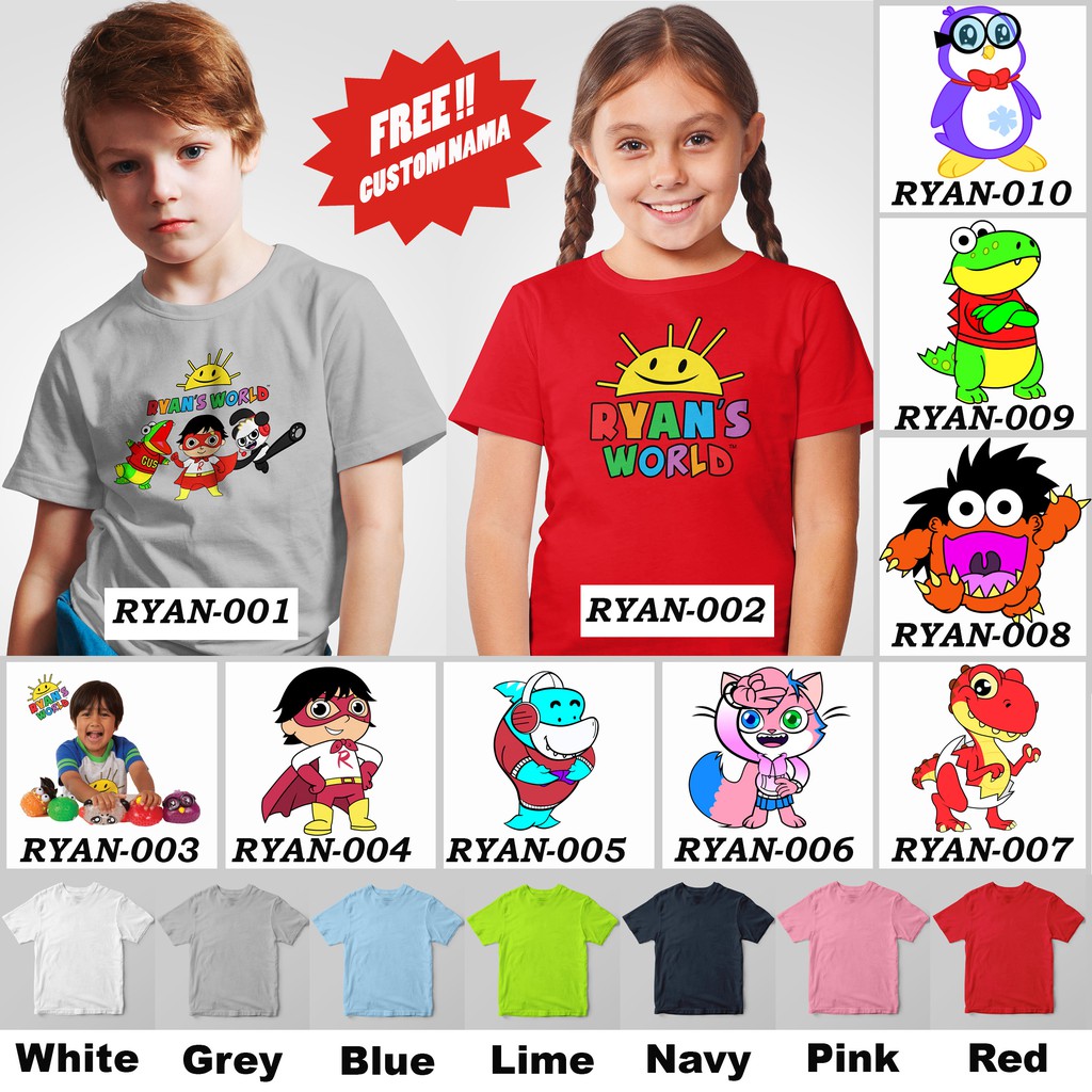 [FREE NAMA !!] Kaos Anak &amp; Family Ryan's World 100% COTTON PREMIUM