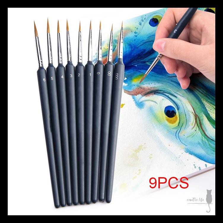 

Termurah 9Pcs / Set Kuas Lukis Bulu Nilon Untuk Melukis Gouae Watercolor