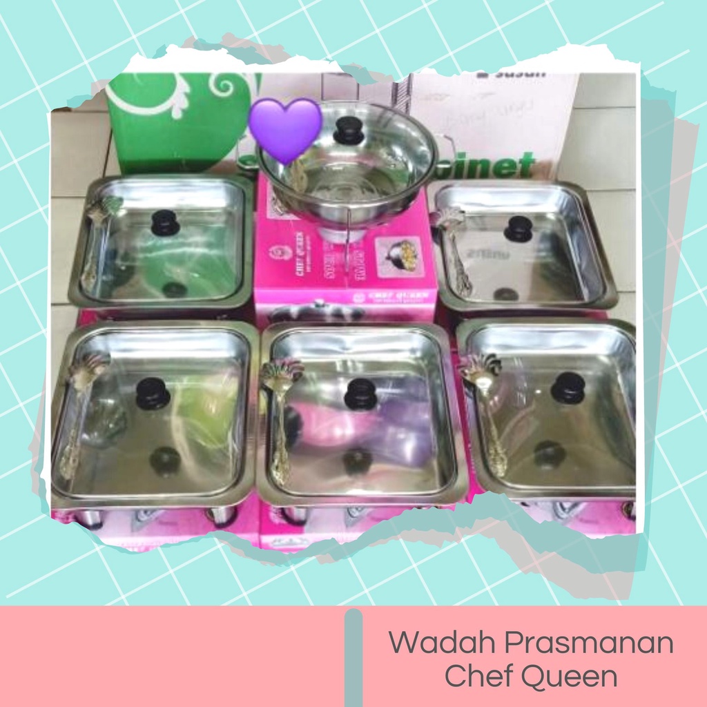 Tempat Lauk Prasmanan Set Stainless Tutup Palstik + Full Kaca 6 Set, Wadah Saji Prasmanan Stainless