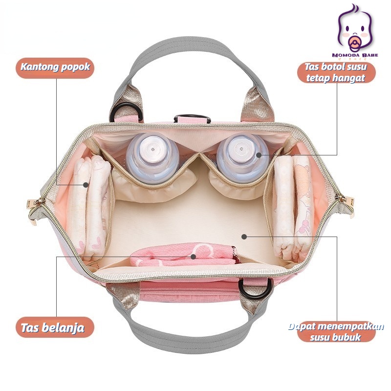 MOMO Tas Asi Cooler Bag Dan Tas Bayi/ 2in1 Multifungsi Fashion Cooler Bag Asi / Diaper Bag Ransel/ Tas Wanita Korea