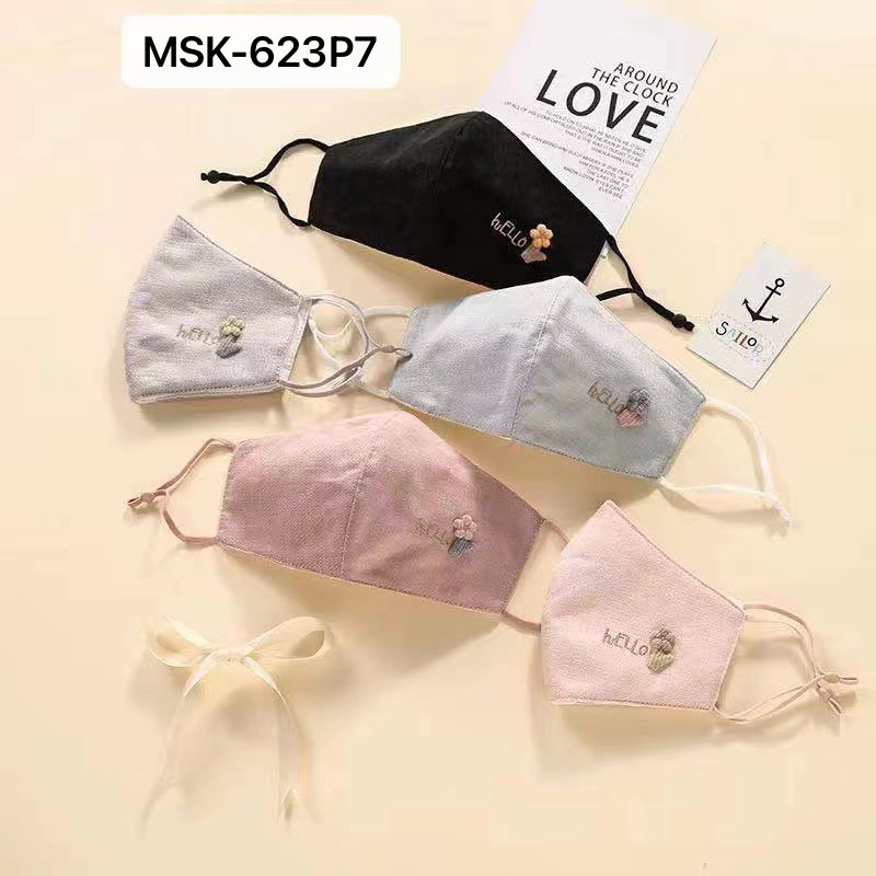 Masker mulut Super TEBAL motif Hello Flower wanita dewasa  Import Earloop Tali adjustable mask 3ply