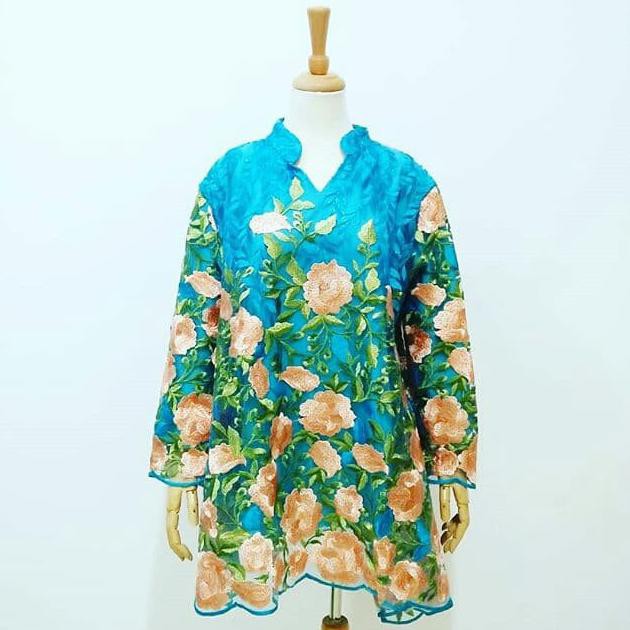 Nikmati Baju Kondangan Wanita Atasan Tunik Organza Organdi Bordir Quinta Tops - Hijau Tosca Limited
