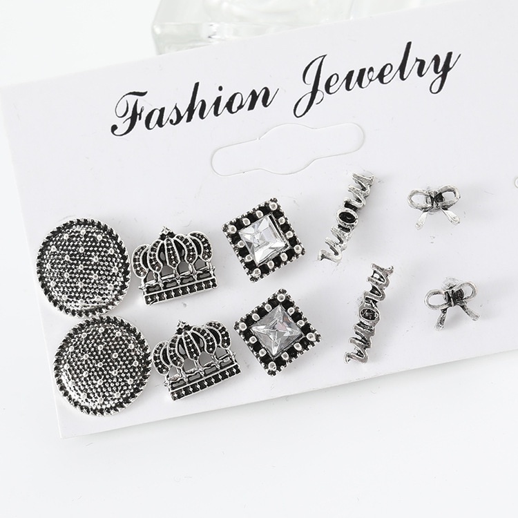 Baru retro berlian Mahkota huruf mom5 pair set anting-anting gaya Barat anting-anting Korea gaya chi