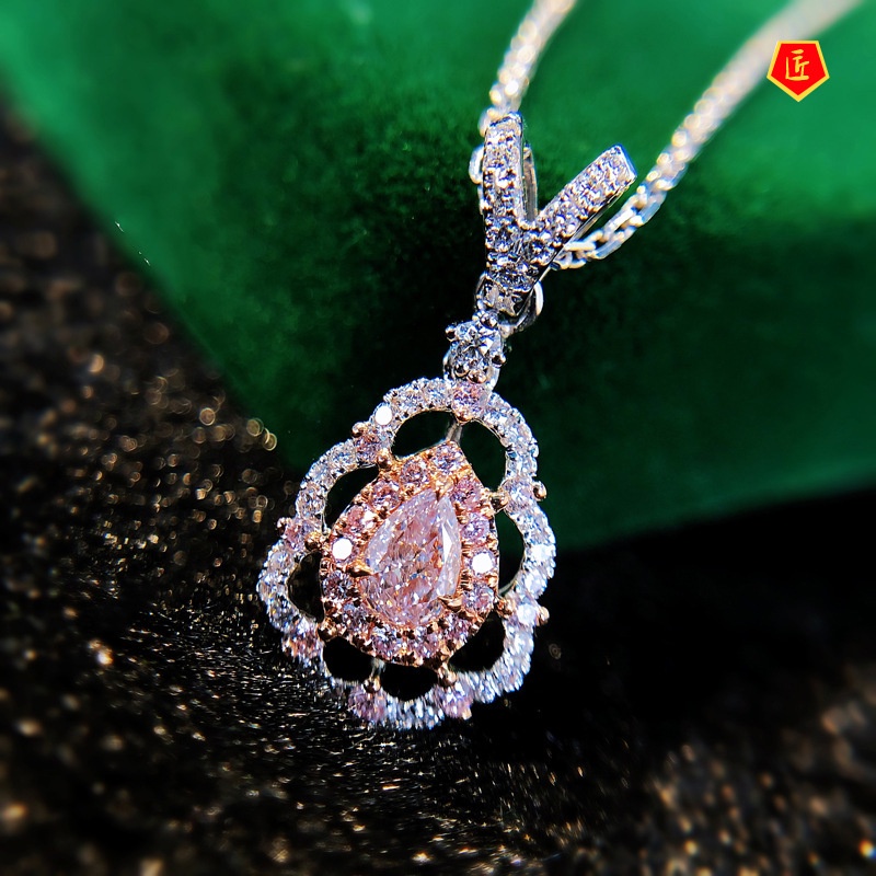 [Ready Stock]INS Water Drop Pear-Shaped Pendant Pink Diamond Necklace