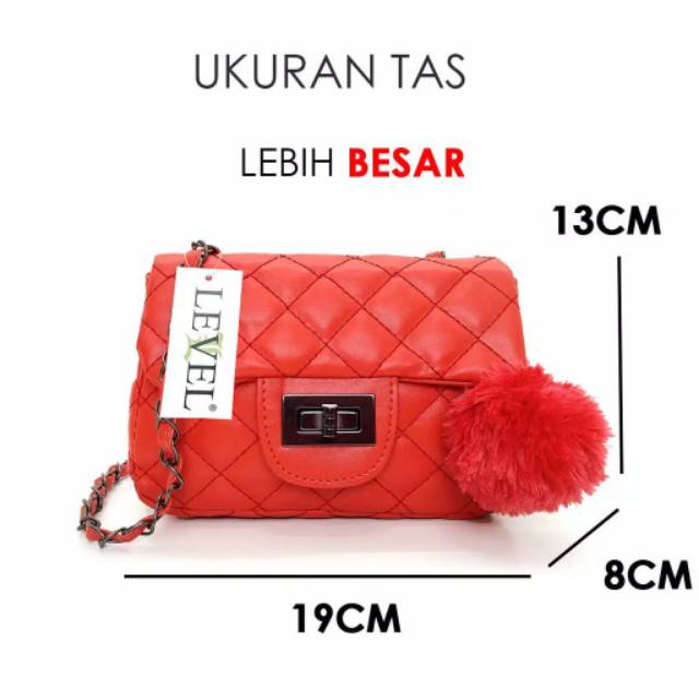 FASHIONSTOREKU TAS LEVEL MINI FREE POMPOM SLINGBAG fashion wanita impor batam