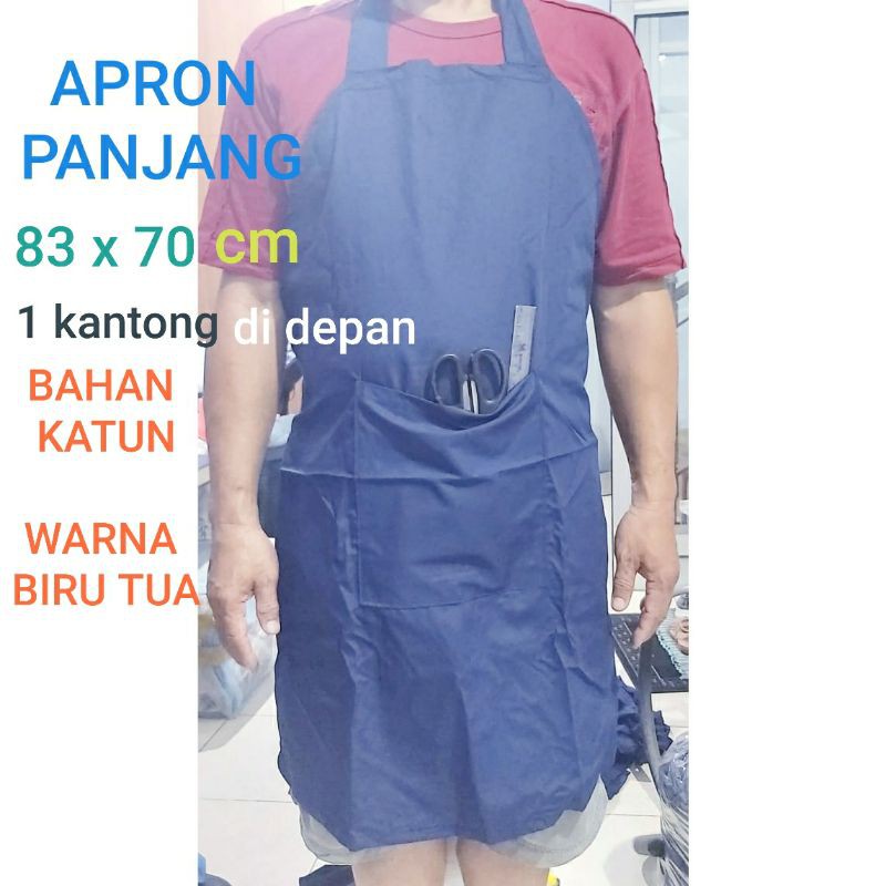 APRON PANJANG KATUN BIRU TUA