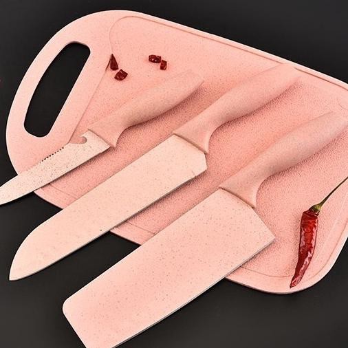 Promo Set Peralatan Masak Pisau Dapur 4 in 1 Pisau Dapur Serbaguna Kekinian - Pink