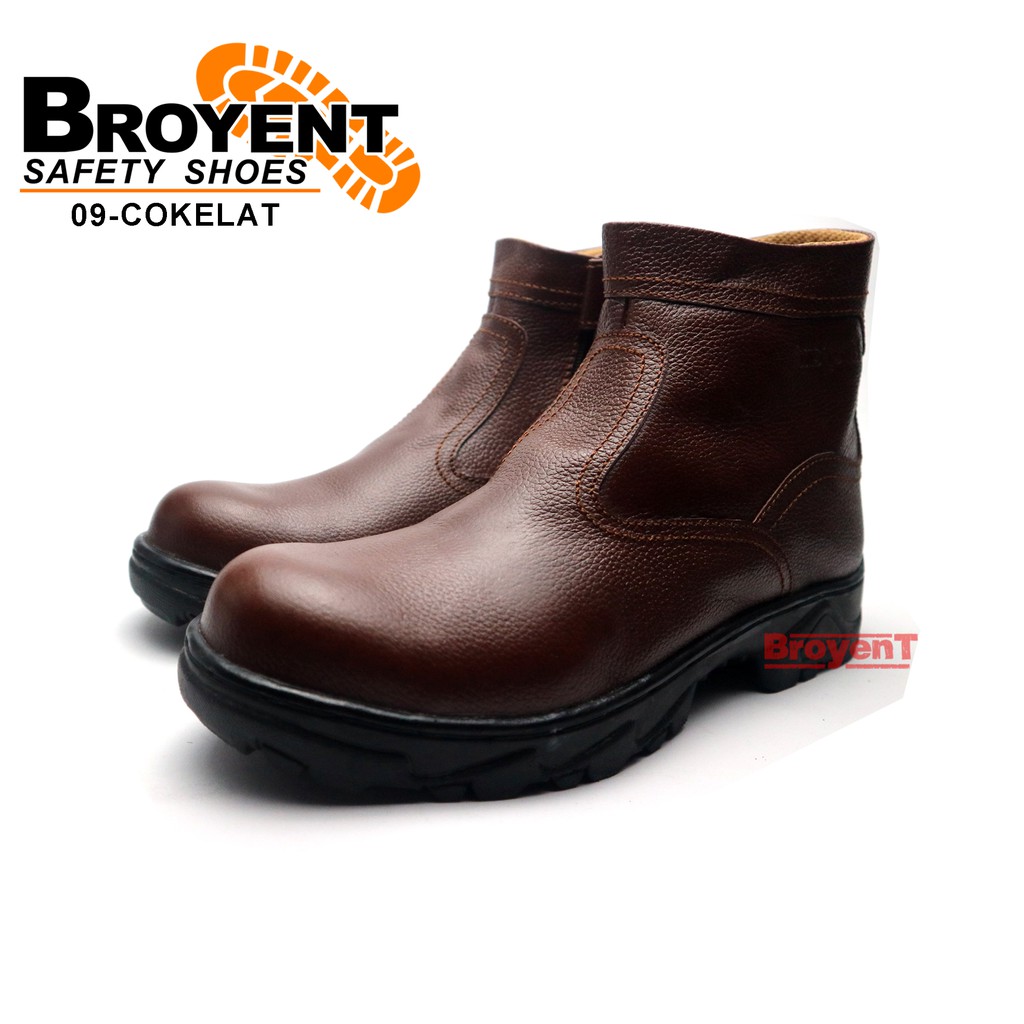 Sepatu Safety Boot Pria Resleting Kulit Asli 09