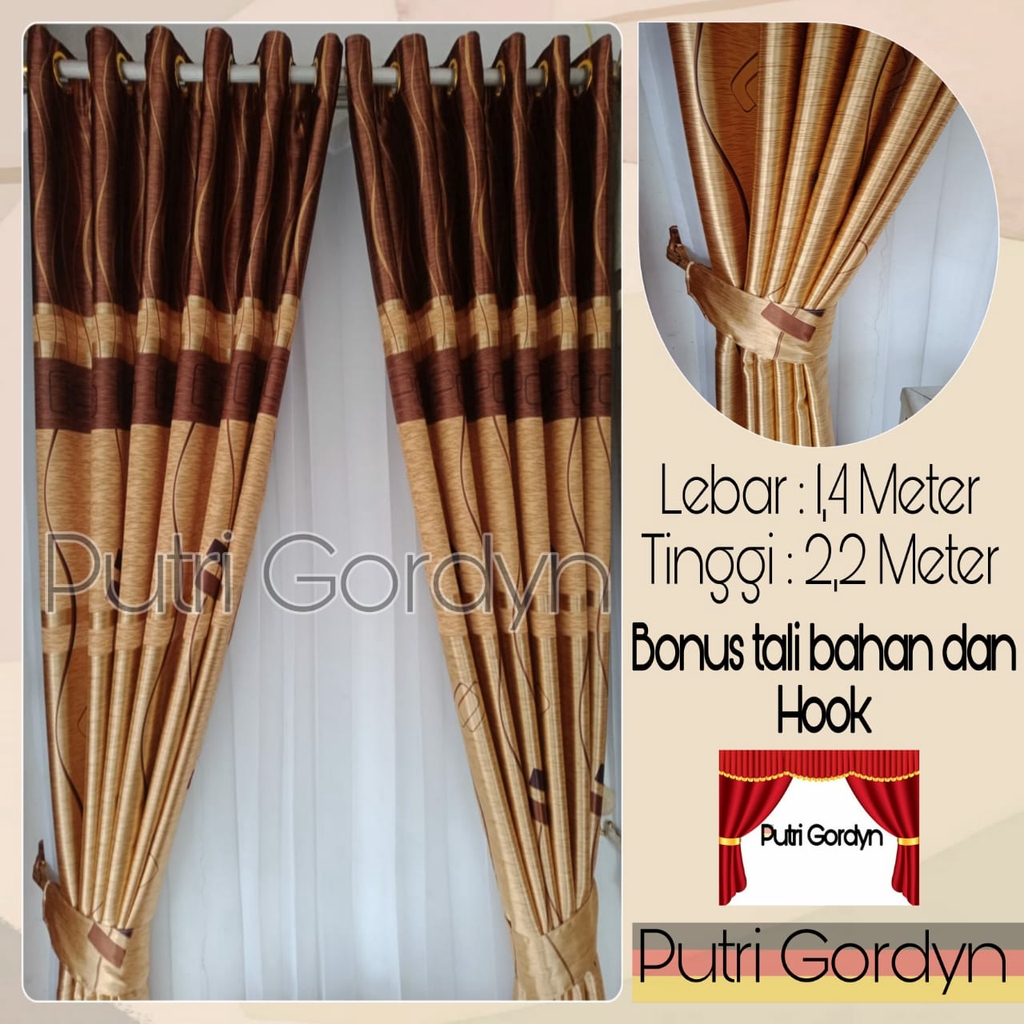 Gorden hordeng murah abstrak king coklat tanpa vitrase