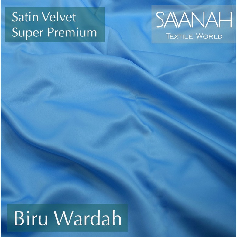 1 meter Kain Satin Velvet SUPER PREMIUM / Sateen Velvet Premium Dress hijab Gamis PASTEL-Biru Wardah