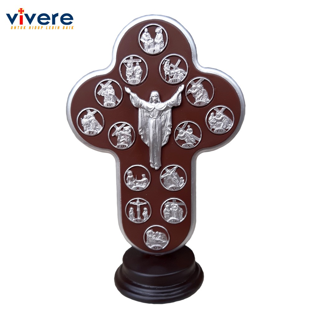 Salib Yesus Naik ke Surga dan Jalan Salib 29 cm Coklat Duduk