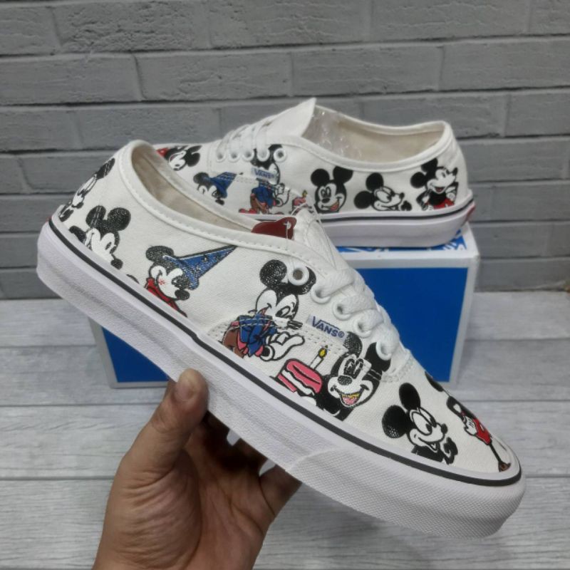 Vans Autentic Mickey Mouse Putih Sepatu Anak Laki Laki Dan Perempuan Sepatu Anak umur 3 Tahun