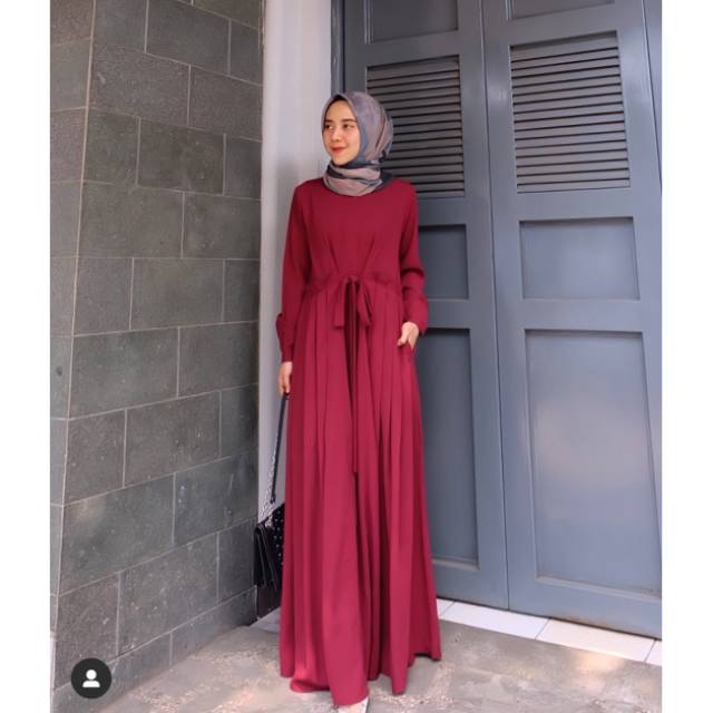 Soraya Dress Maroon S (SIAP KIRIM) By Azmiza Official