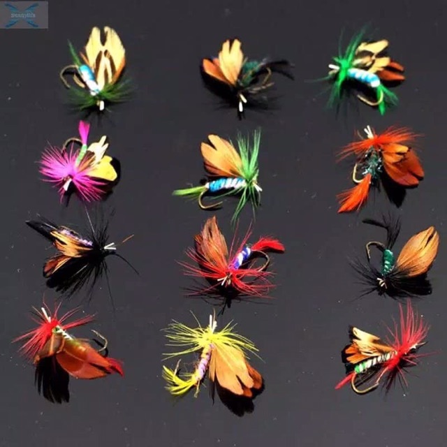 Umpan tiruan dari bulu 12pcs fly fishing