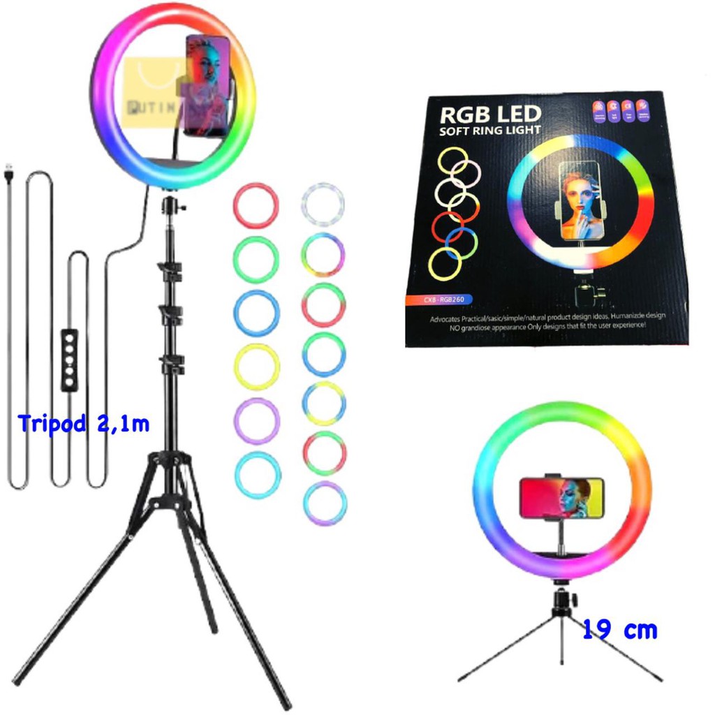 RGB Led soft ring light + tripod for Makeup Selfie Tiktok / Tripod 55cm 1,1m 1,6m 2,1m