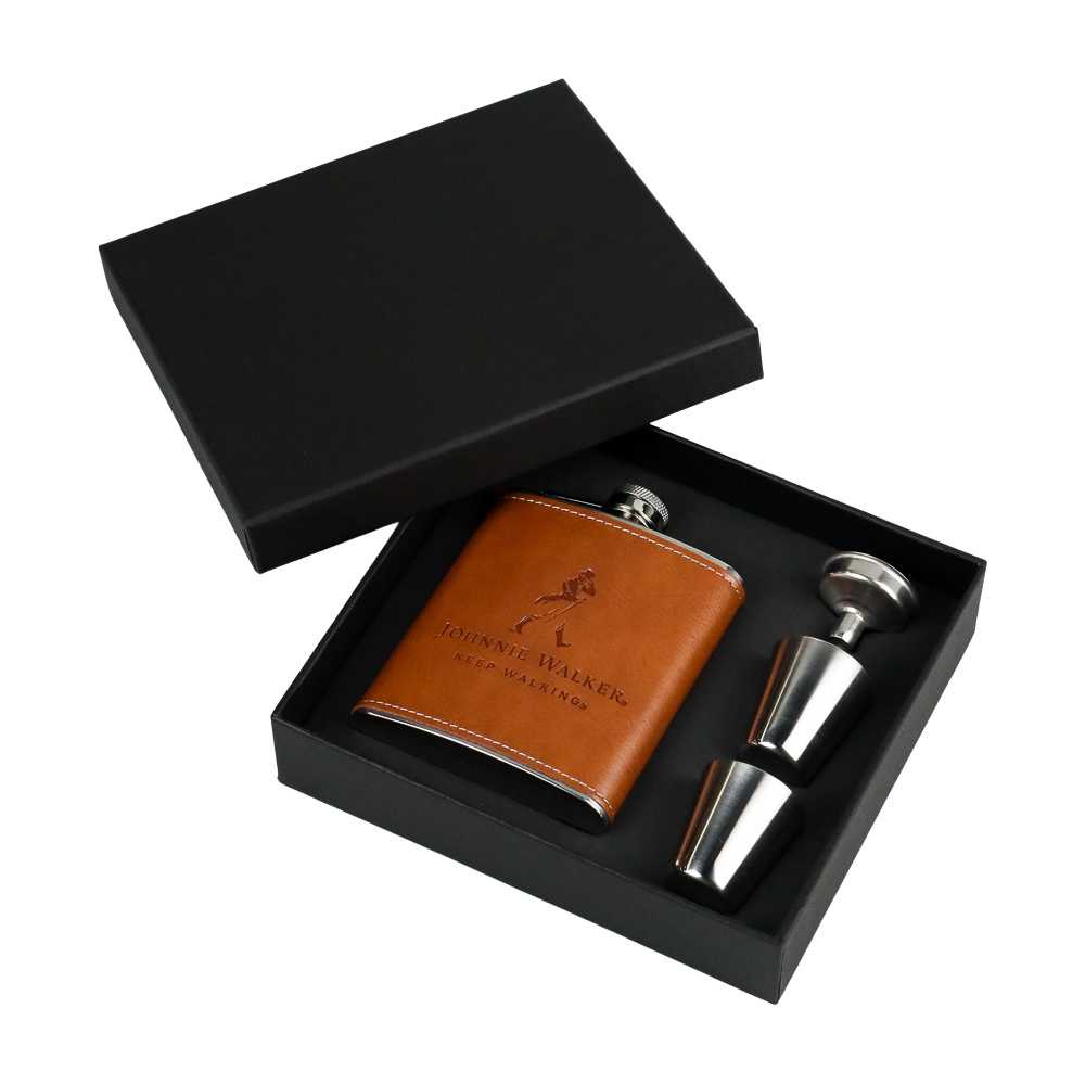 Leather JW Botol Minum Unik Wine Bir Hip Flask Stainless Steel With Corong Sloki Shot