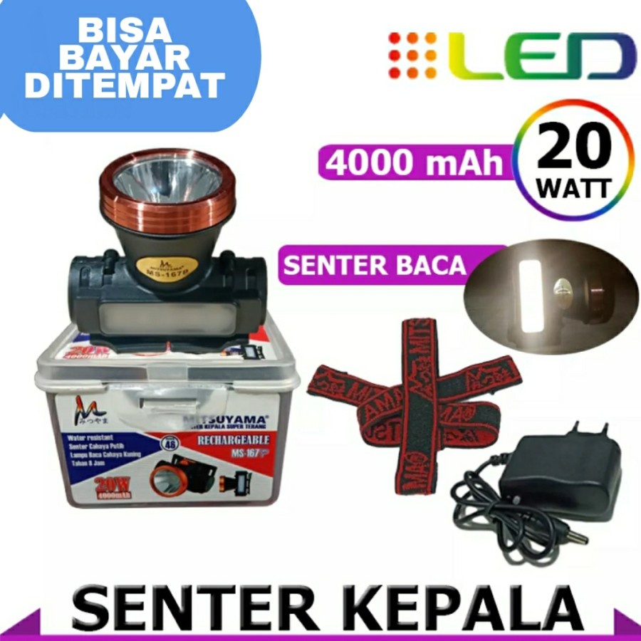 COD SENTER KEPALA Headlamp Mitsuyama MS - 167P Rechargeable / Senter Kepala LED 20W