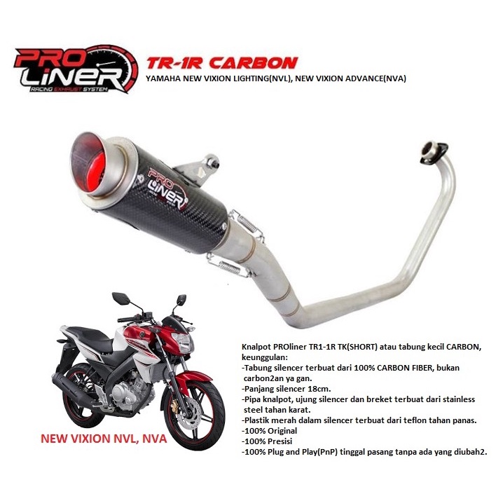 KNALPOT RACING PROLINER TR-1R SHORT CARBON TK NEW VIXION LIGHTING (NVL) NEW VIXION ADVANCE (NVA) ORI