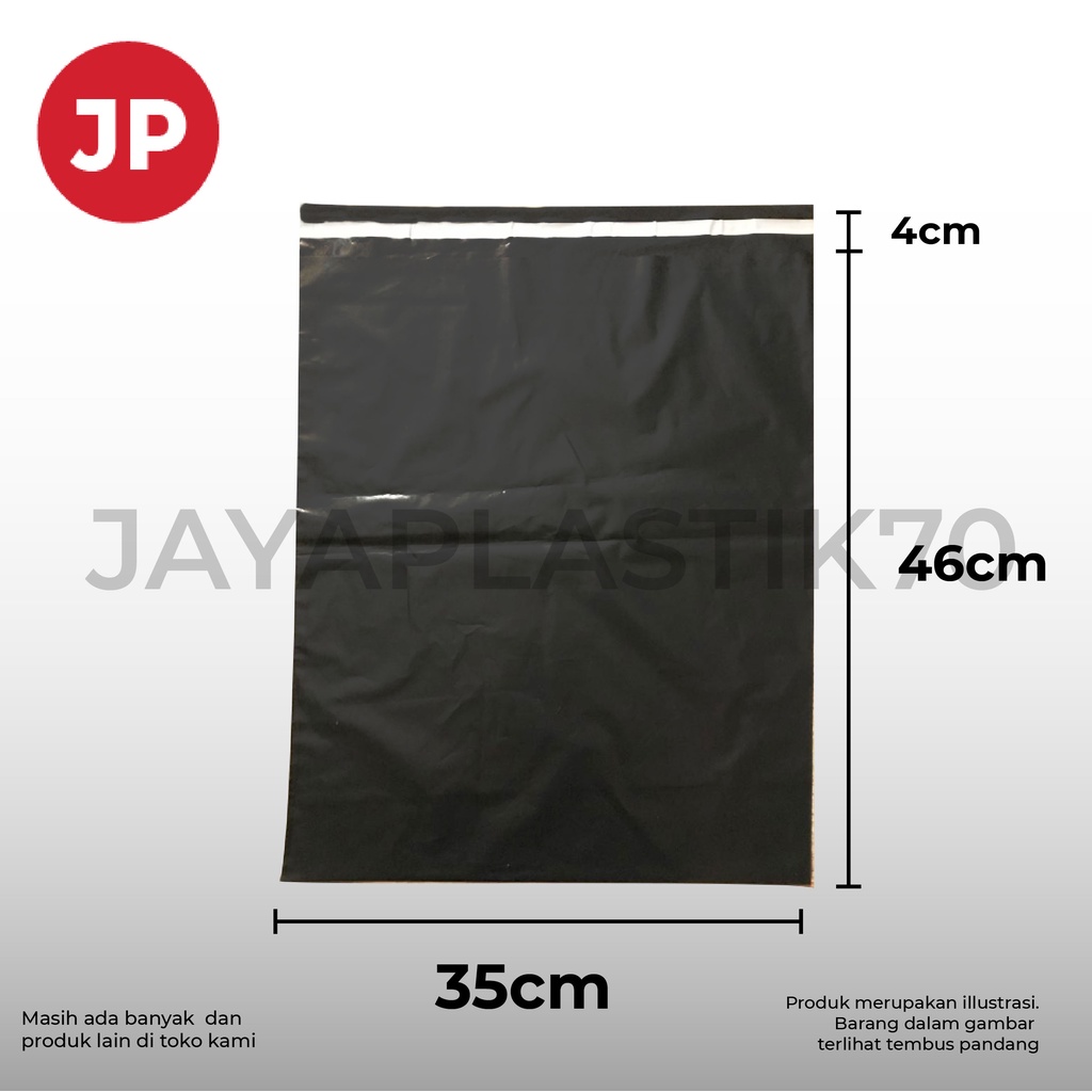 Plastik Packing / paking HD Hitam Uk: 35cmx46cm +4cm(LEM PERMANEN) plastik bungkus paket online, Isi 100pcs