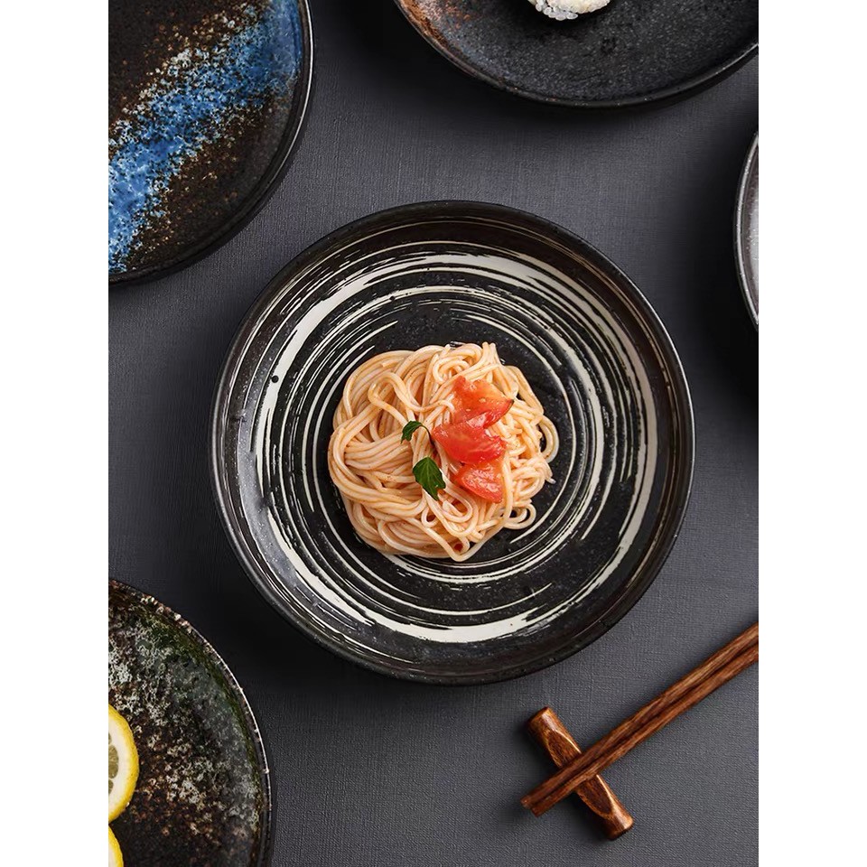 Japanese&amp;Korean Cuisine Porcelin Round Plates Piring Bulat Nuansa Jepang&amp;Korea Piring Steak Spagetti