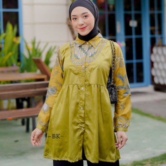 Blouse M-JUMBO Atasan Batik  Wanita Seragam Batik Modern Outfit Kantor Office Style Bahan Katun Moti