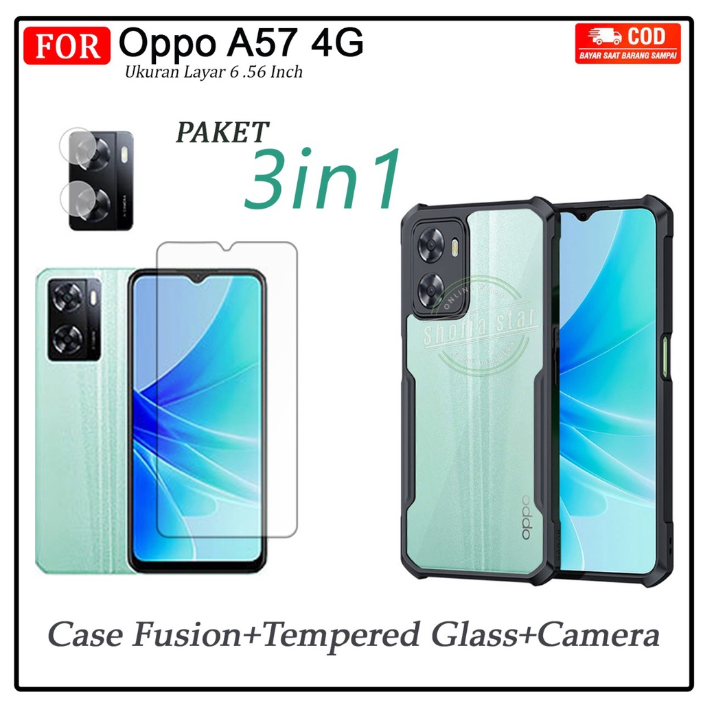 3IN1 CASE OPPO A57 4G SOFTCASE SHOCKPROOF TRANSPARAN CAMERA PROTECT CASING