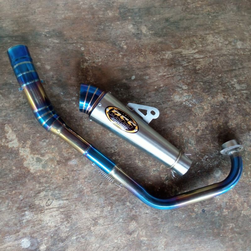 knalpot racing bss jigsaw ujung blue inlet 50 mm jiksaw Leher bluemon Satria Fu jupiter mx king old 