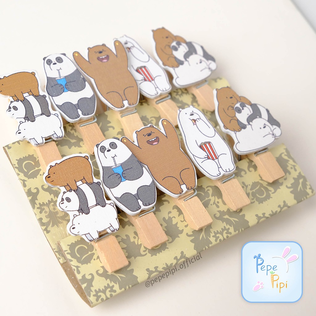 10 pcs Jepitan Foto WBB We Bare Bear Polaroid  1 set  dan tali Gantungan Kayu Wooden Clip