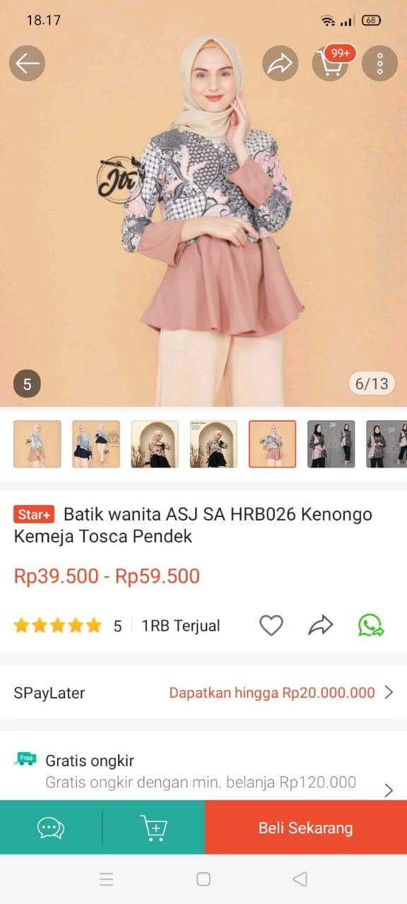 Batik Wanita Asj Sa Hrb026 Kenongo Kemeja Tosca Pendek