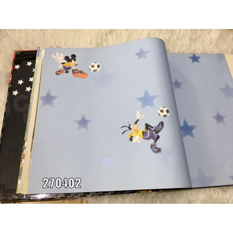 Wallpaper Dinding Anak Motif Bintang Kombinasi Gambar Mickey Mouse Kartun Lucu
