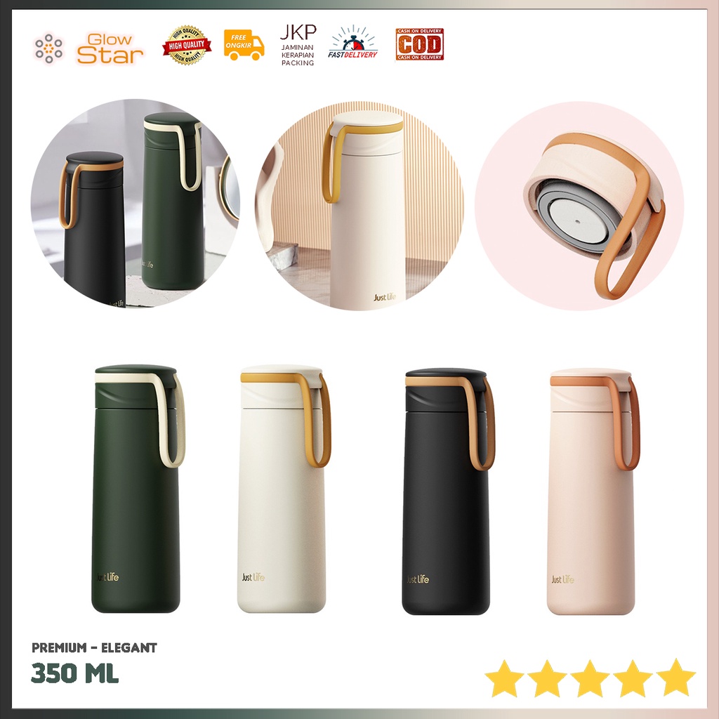 Thermos Termos Just Life Pegangan Pinggir JL2 Mini Gelas Botol Tumbler Kopi Teh Stainless Steel BPA 350ml Premium awet tahan lama Cute color Pink Green Black White