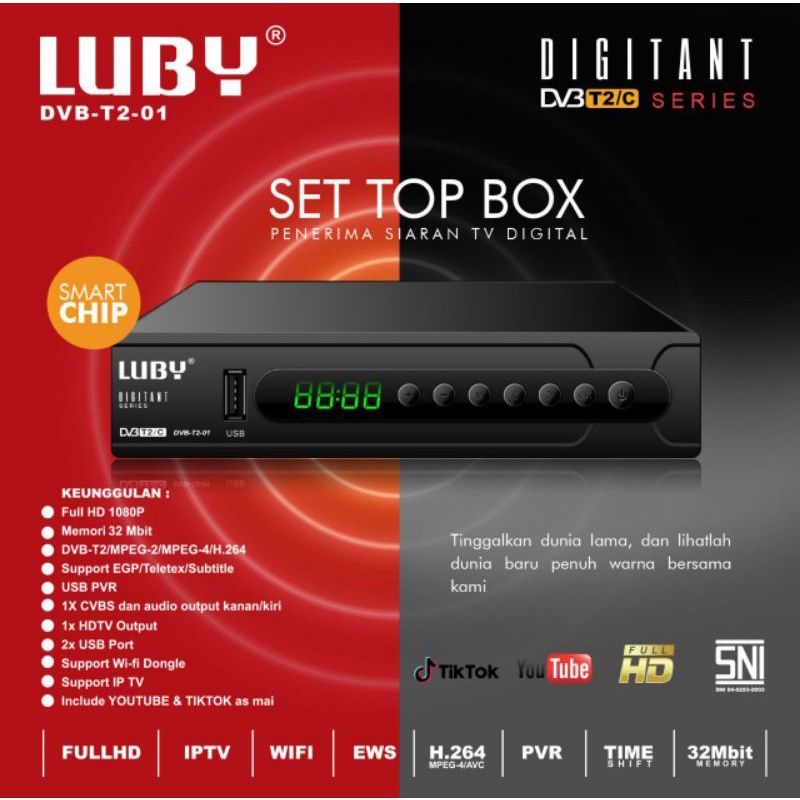 STB set top box LUBY DVB-T2-01 siaran TV digital receiver