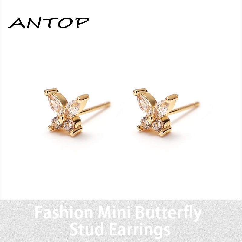 Korea Fashion Micro-Inlaid Zircon Kupu-kupu Anting-Anting Emas Sederhana Temperamen Anting Aksesoris Wanita ANTOP