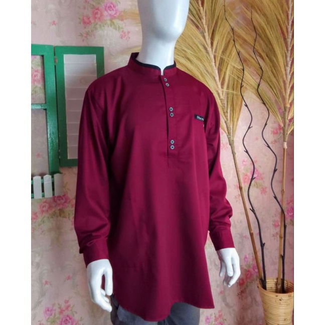 BAJU COUPLE MUSLIM Kemeja Koko Dress Gamis Sarimbit Seragaman Maroon