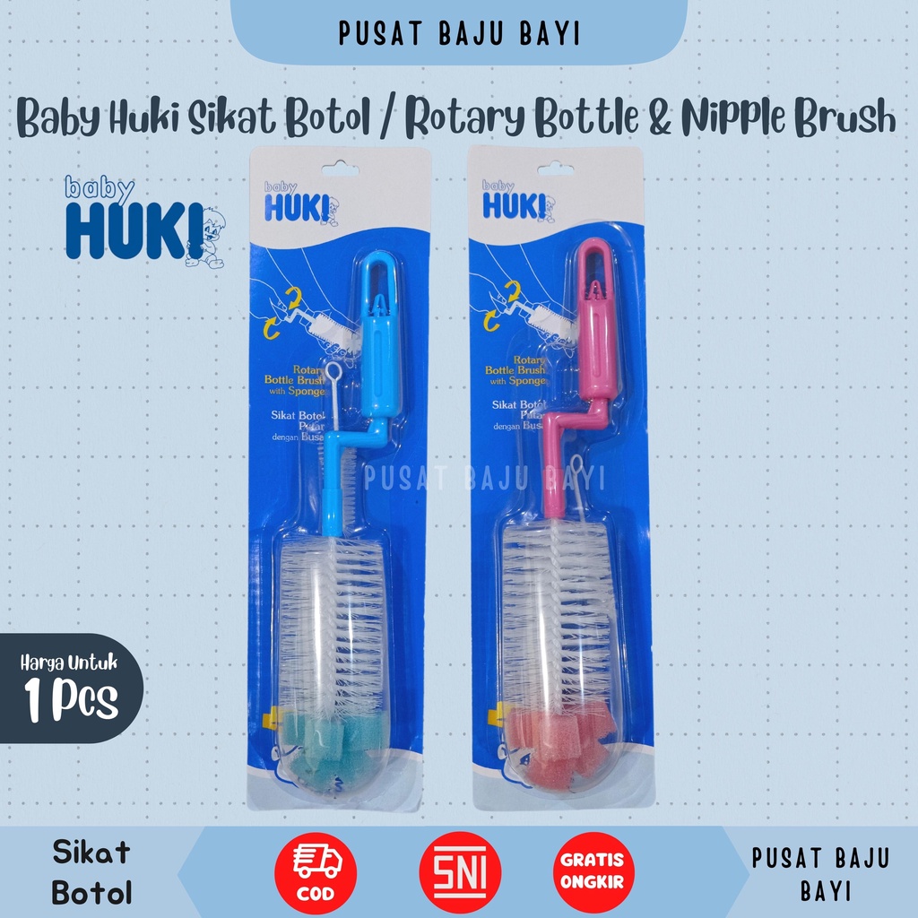 Baby Huki Rotary Bottle Brush And Nipple Brush / Sikat Botol Putar Huki dengan SPONGE