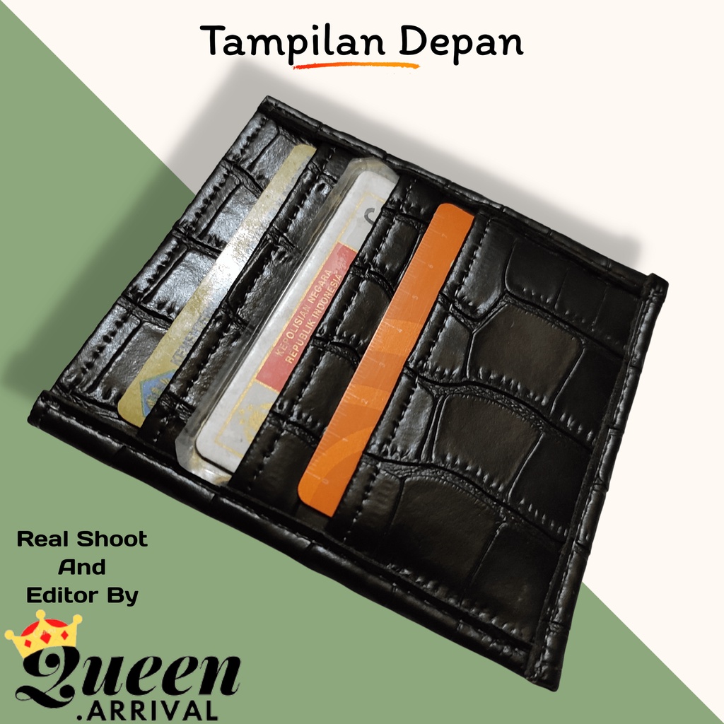 Card Wallet Dompet Kartu Pria Wanita 3 Slot Croco Black And Peach Simple Elegan Murah Terbaru Dompet Slot Kartu / Card Wallet 3 Slot