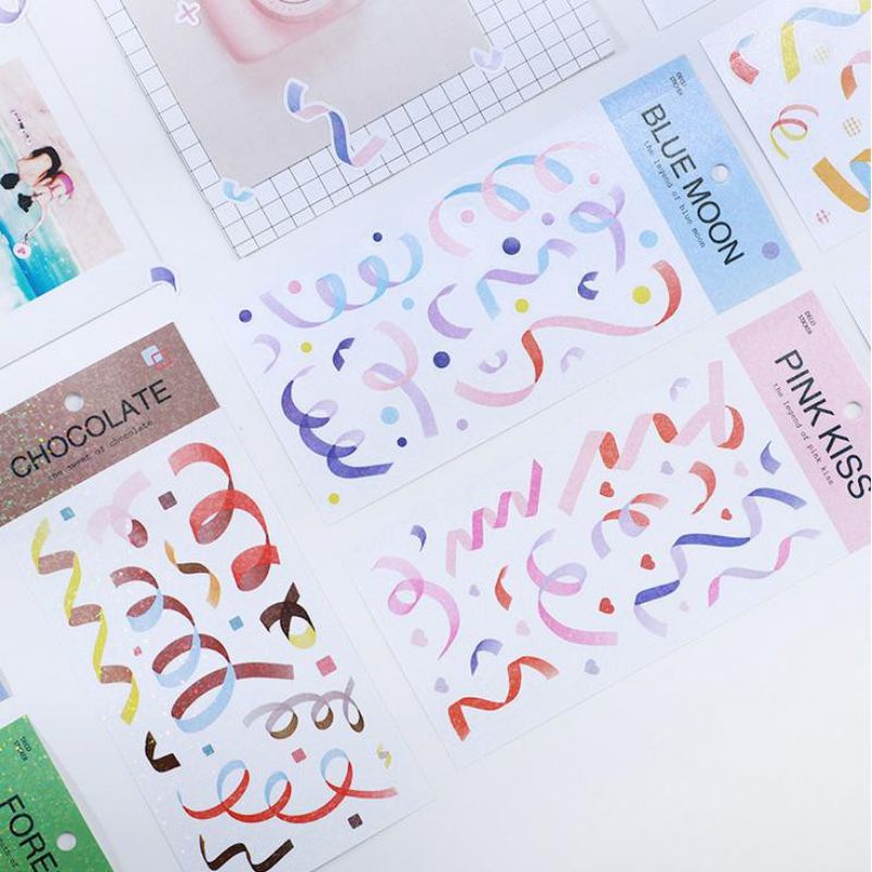 

[riBBon] 1PC Gliter Party Ribbon Stiker Deco Jurnal Scrapbook DIY Planner / Sticker Hias Photocard