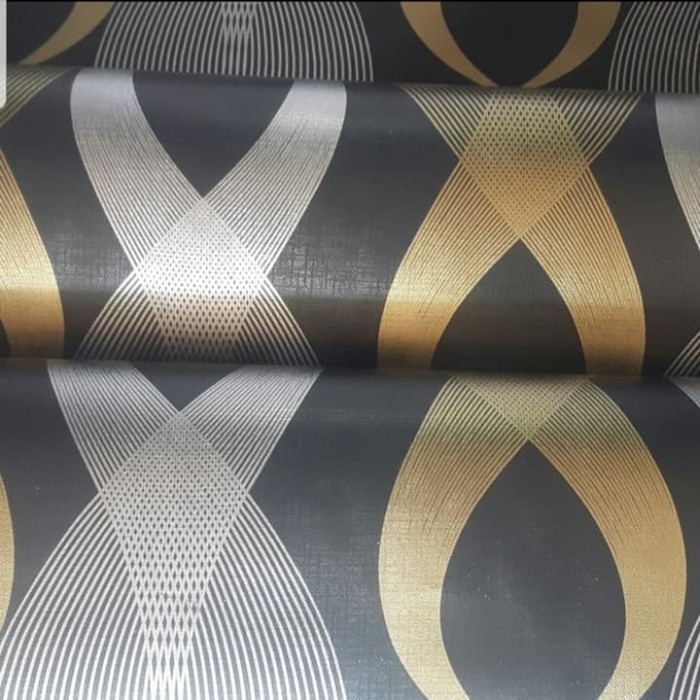 Wallpaper dinding motif wave putih gold ukuran 10m X 45cm