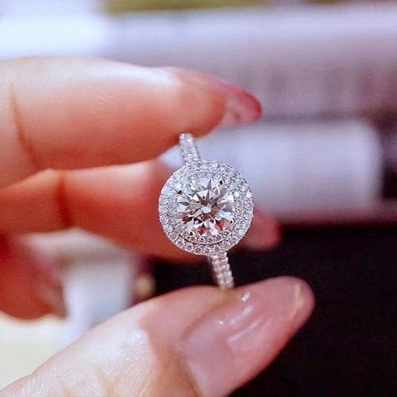 Cincin Bentuk Bulat Bahan Cubic Zirconia Gaya Klasik Untuk Wanita