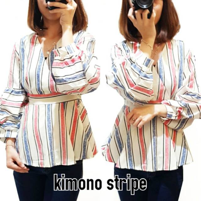 FWG - BLOUSE KIMONO STRIPE / ATASAN WANITA / PAKAIAN WANITA / BLUS / BLOUSE KOREA