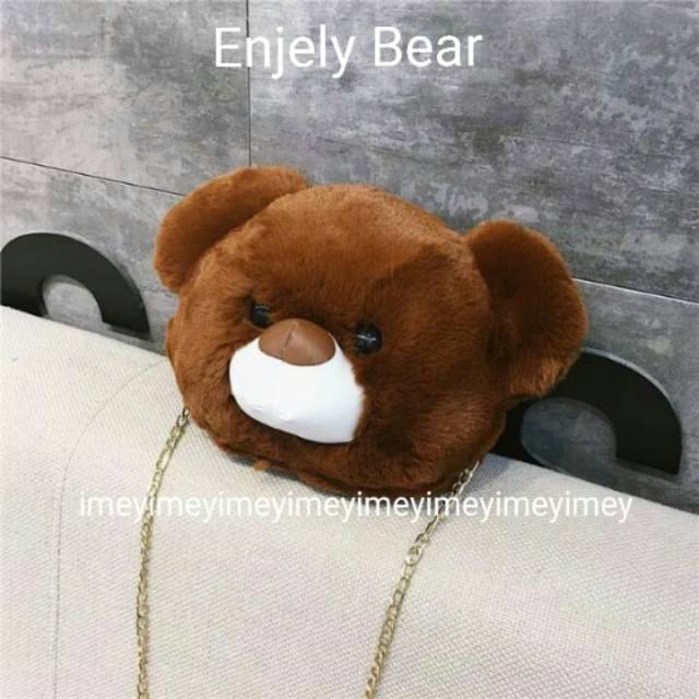 Tas Bulu Motif Boneka ENJELY BEAR Selempang Rante